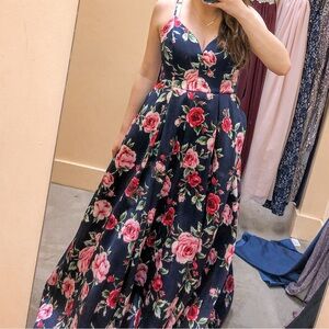 Windsor Navy Blue Floral Sweetheart Prom Dress